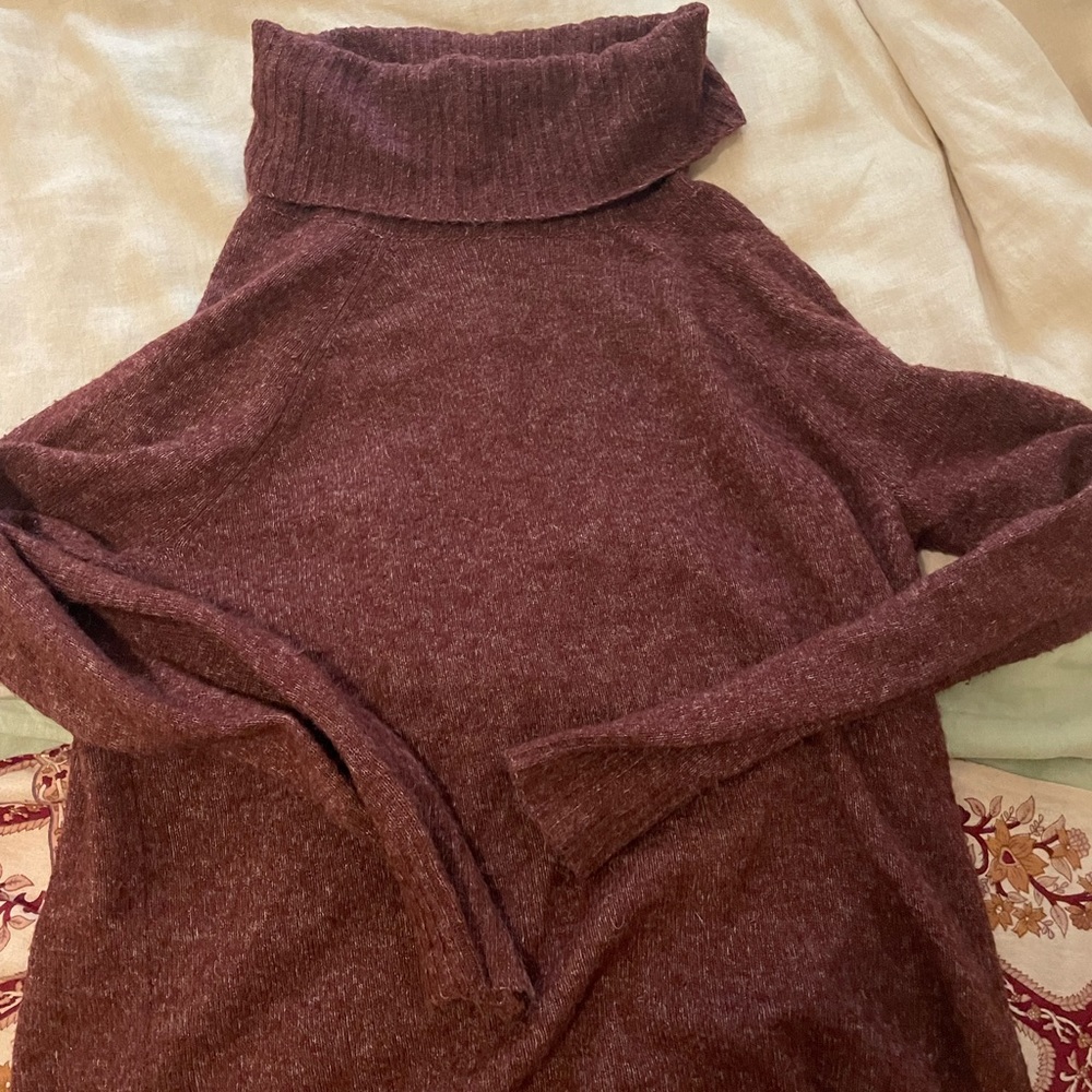 A&F maroon turtleneck asymmetric pullover sweater